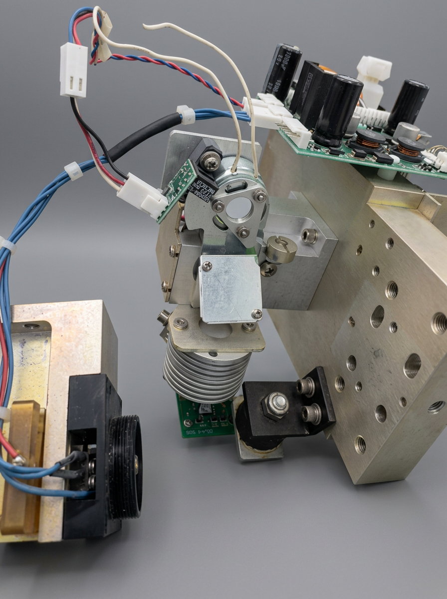 Galvo & Scanner — Scanner motor and driver board bench-tested off the frame — verifying encoder signal, coil resistance, and mechanical damping before reinstall.